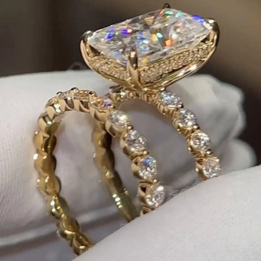 Luxury White Zircon Big Stone Rectangle Ring Set
