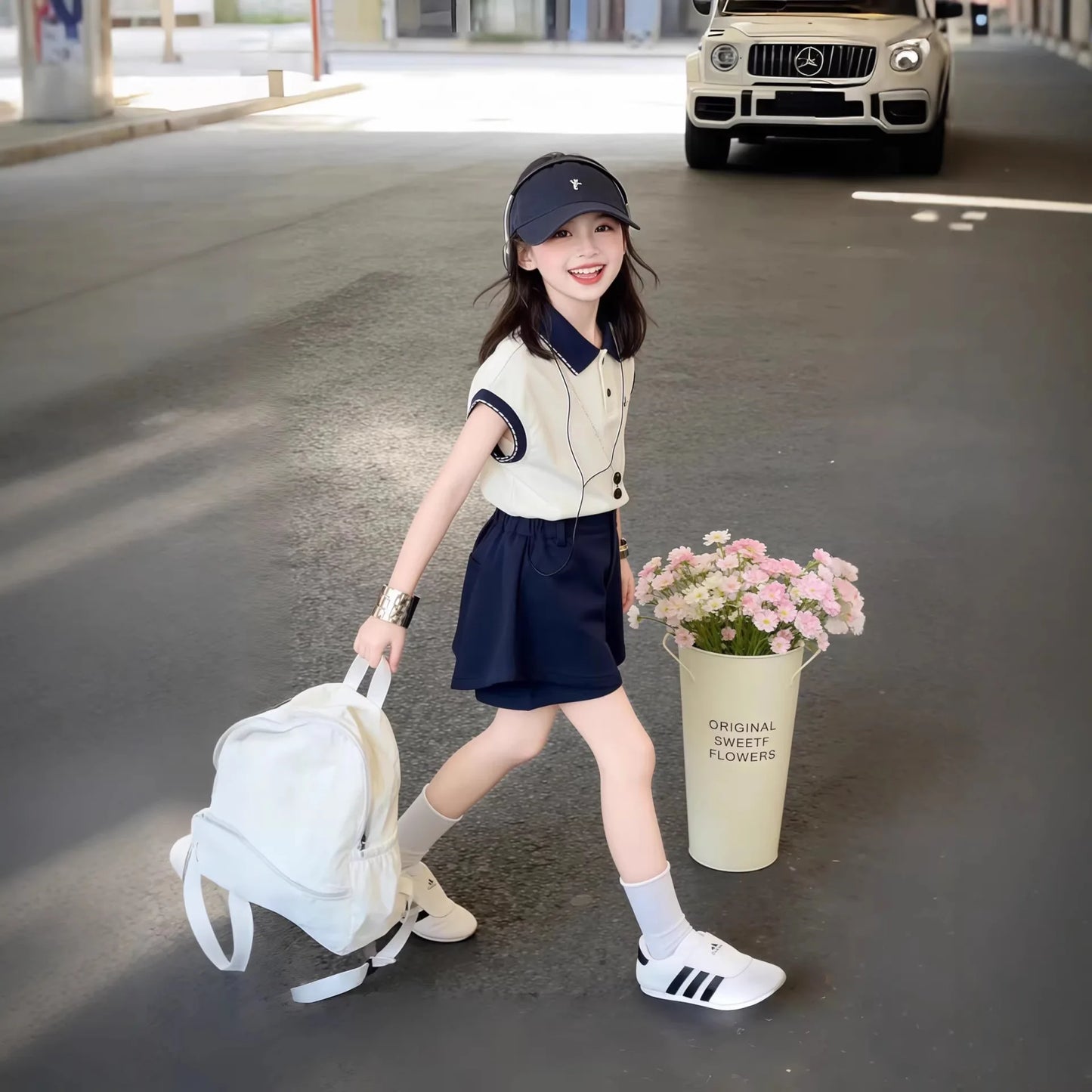 Thin Polo Shirt Shorts Two Piece Set