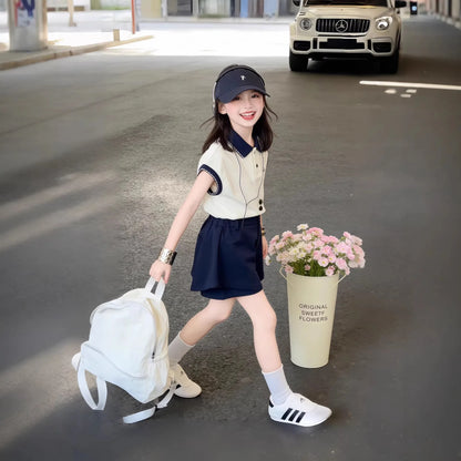 Thin Polo Shirt Shorts Two Piece Set