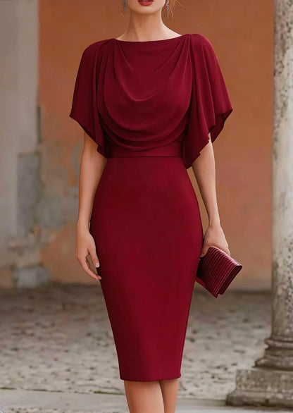 Short Sleeve Midi Cowl Neck Bodycon Elegant Cocktail Dress