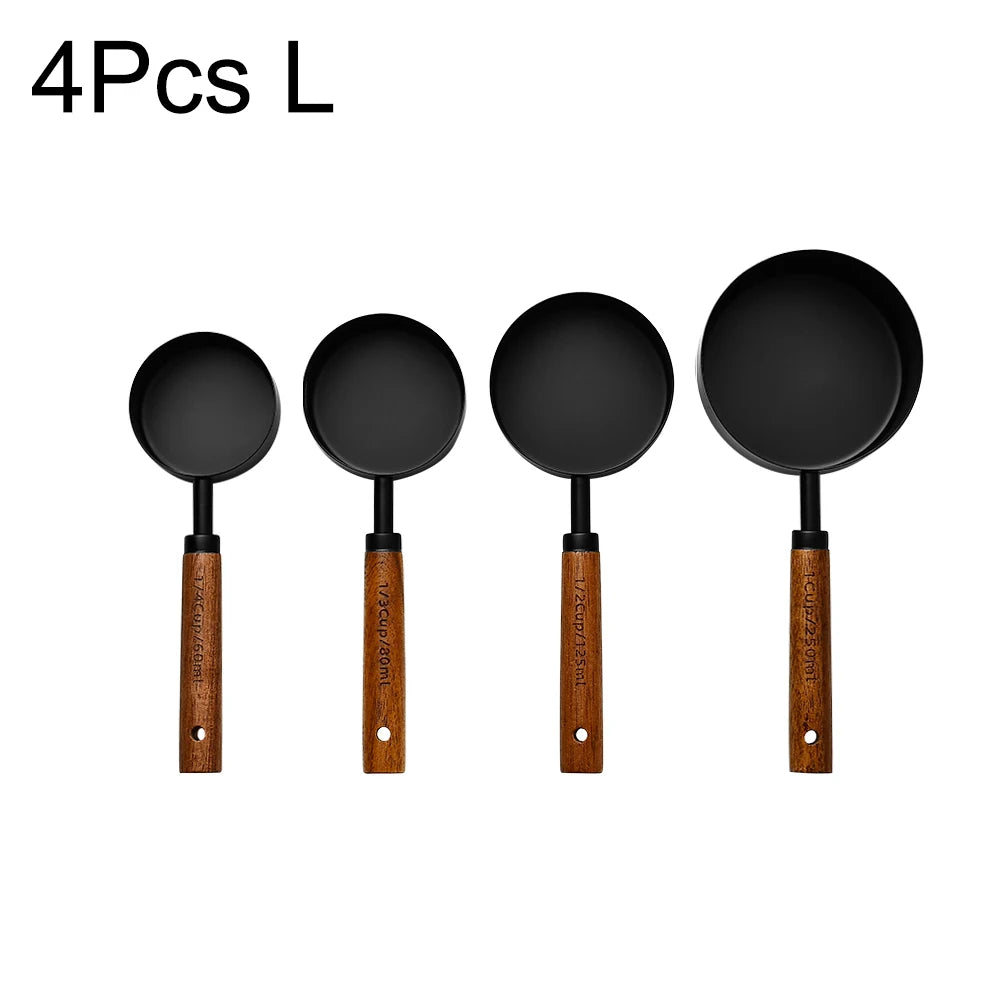 Wooden Handle Stainless Steel Measuring Cups Spoons