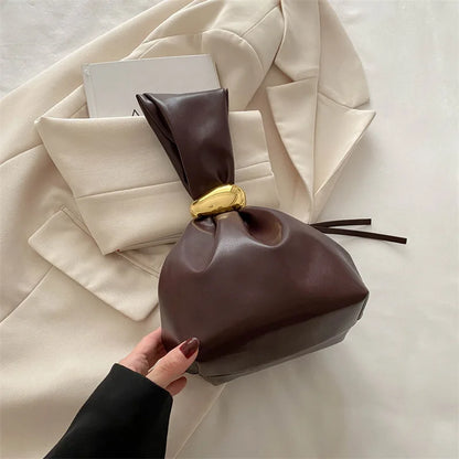 Soft Leather Clutch Luxury Pleated Mini Bucket Pouch Bags
