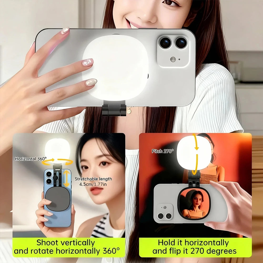 Magnetic Mini 3 Color Dimmable Fill Light With Selfie Mirror Clip
