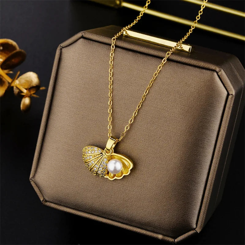 Light Zircon Crystal Stainless Steel Necklaces