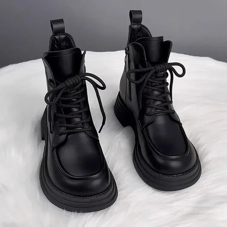 Plush Platform Warm Short Flat Bottom Lace Up Ankle Boots