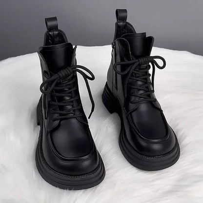Plush Platform Warm Short Flat Bottom Lace Up Ankle Boots