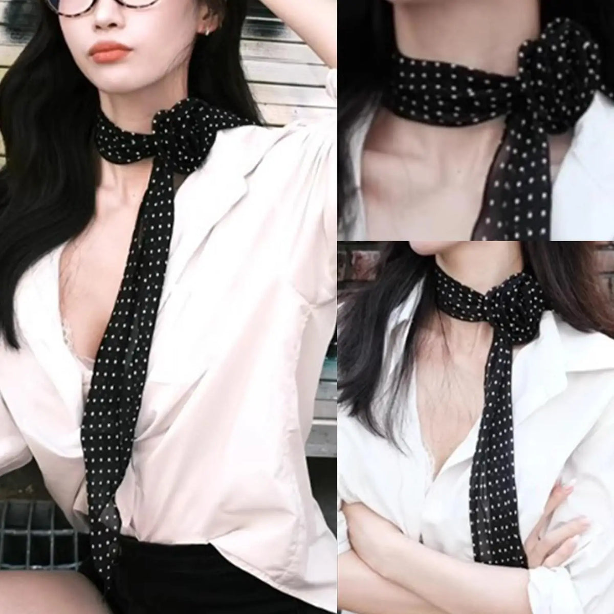 Narrow Long Scarf Polka Dot Tie Bag Ribbon Headband Choker