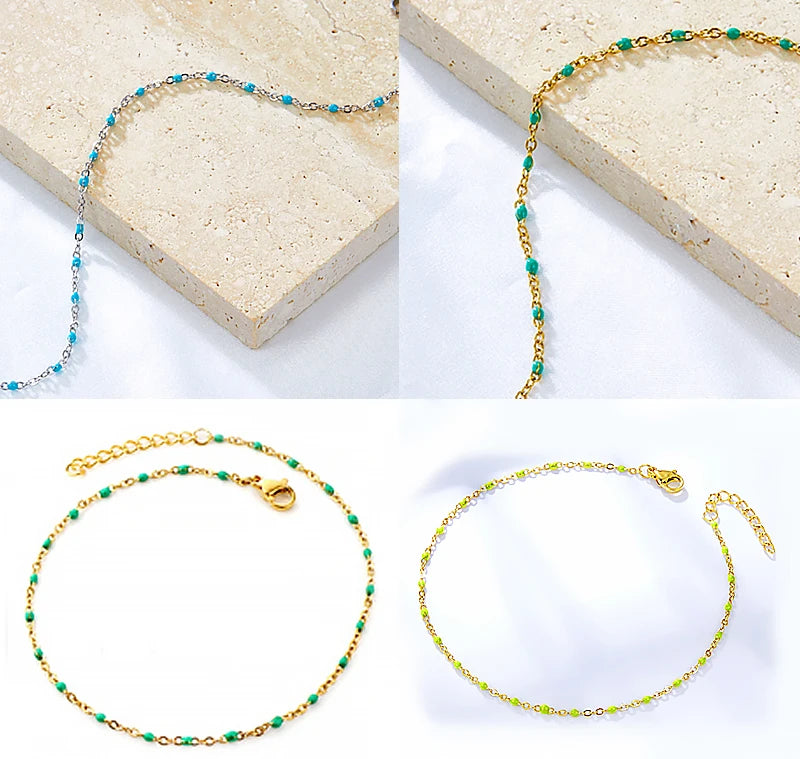 Bohemian Blue Green Yellow Beads Anklet Chains