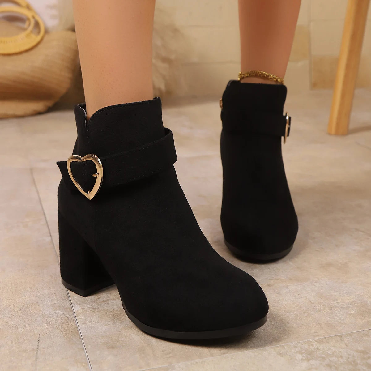 Anti-slip Ankle Zipper High Heels Short Boots