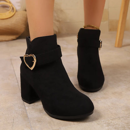 Anti-slip Ankle Zipper High Heels Short Boots