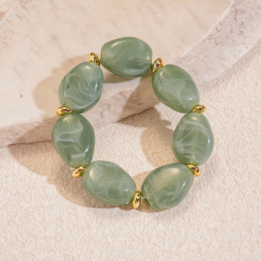 Colorful Marbled Irregular Oval Bead Elastic Bracelets
