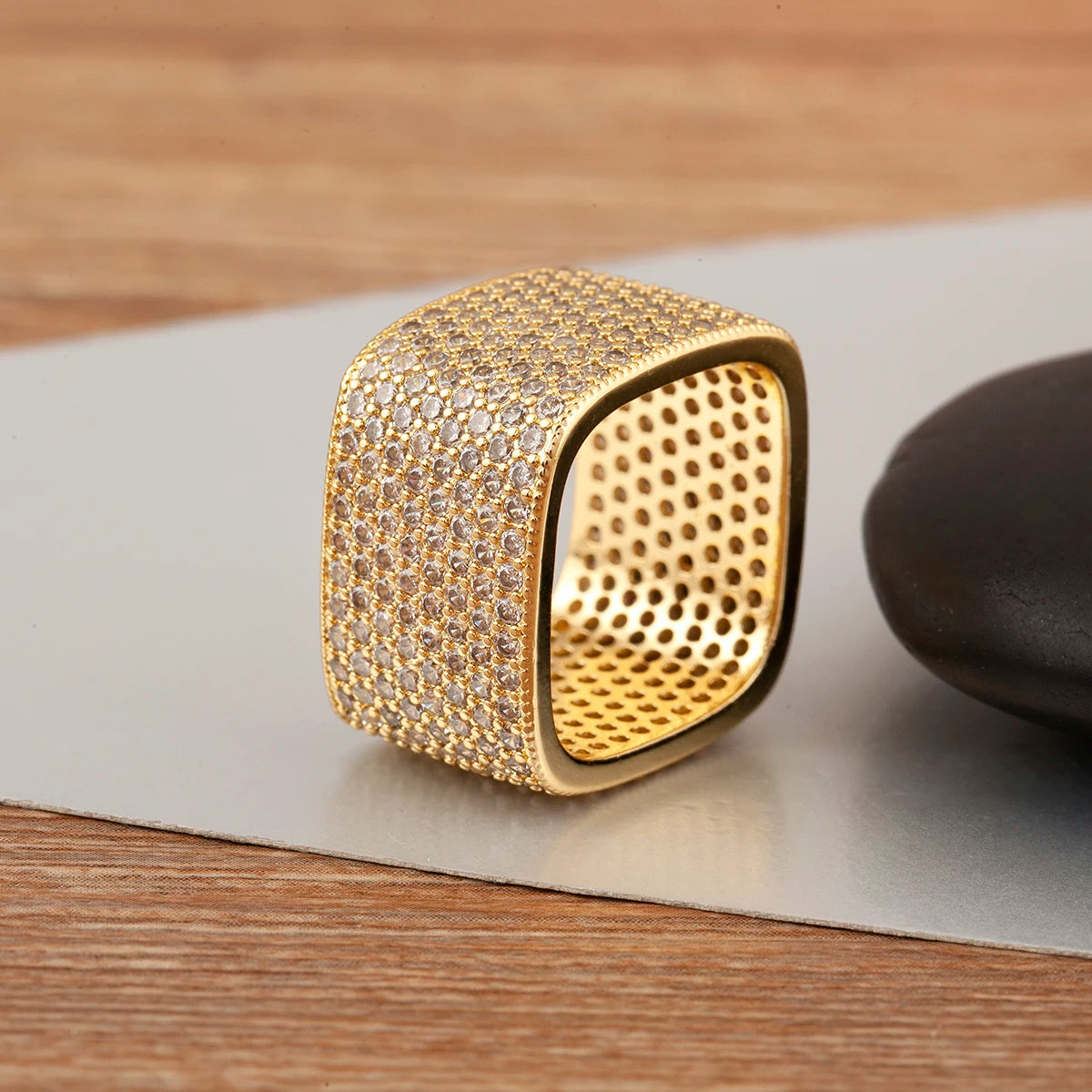 Square Shape Crystal Unisex Copper Zircon Rings