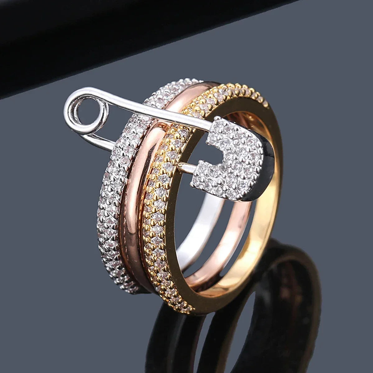 Three Layers Pin Rings CZ Cubic Zirconia Rings