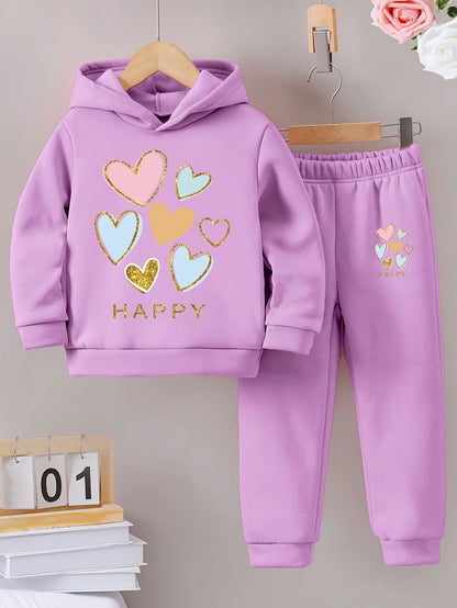 Fall/Winter casual comfort warm print warm lining hoodie sweatpants set
