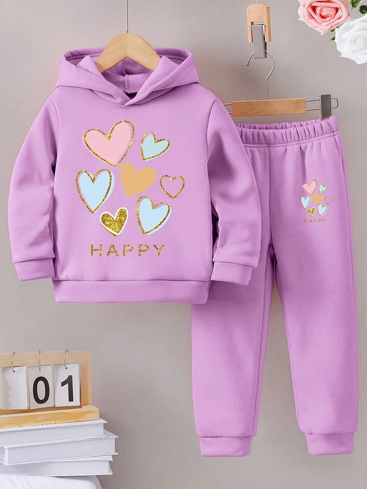 Fall/Winter casual comfort warm print warm lining hoodie sweatpants set