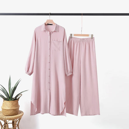Muslim Suit Long Sleeve Blouse Pant Turkey Outfit