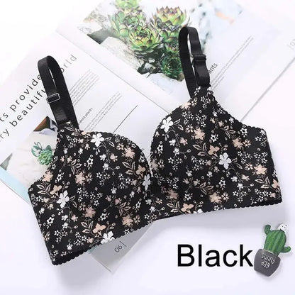 Sexy Lingerie Flower Print Gathered Bras Floral Push Up Seamless Bra Underwear