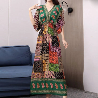 Colorful Flower  Bohemian Midi Dress