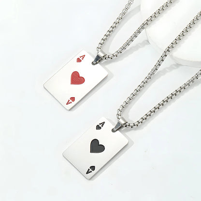 Hip Hop Stainless Steel Poker Card Ace of Spades Necklace