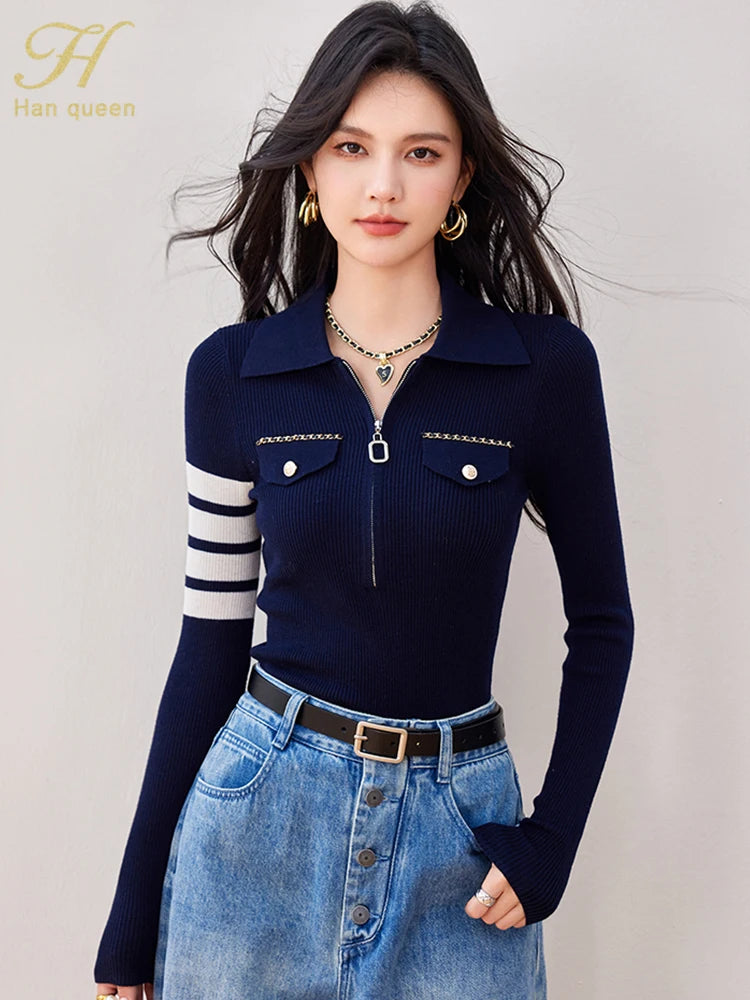 Chic Zippers Vintage Casual Knitted Pullover Sweaters