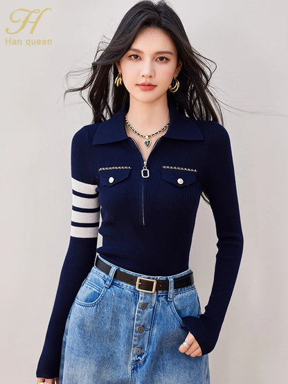 Chic Zippers Vintage Casual Knitted Pullover Sweaters