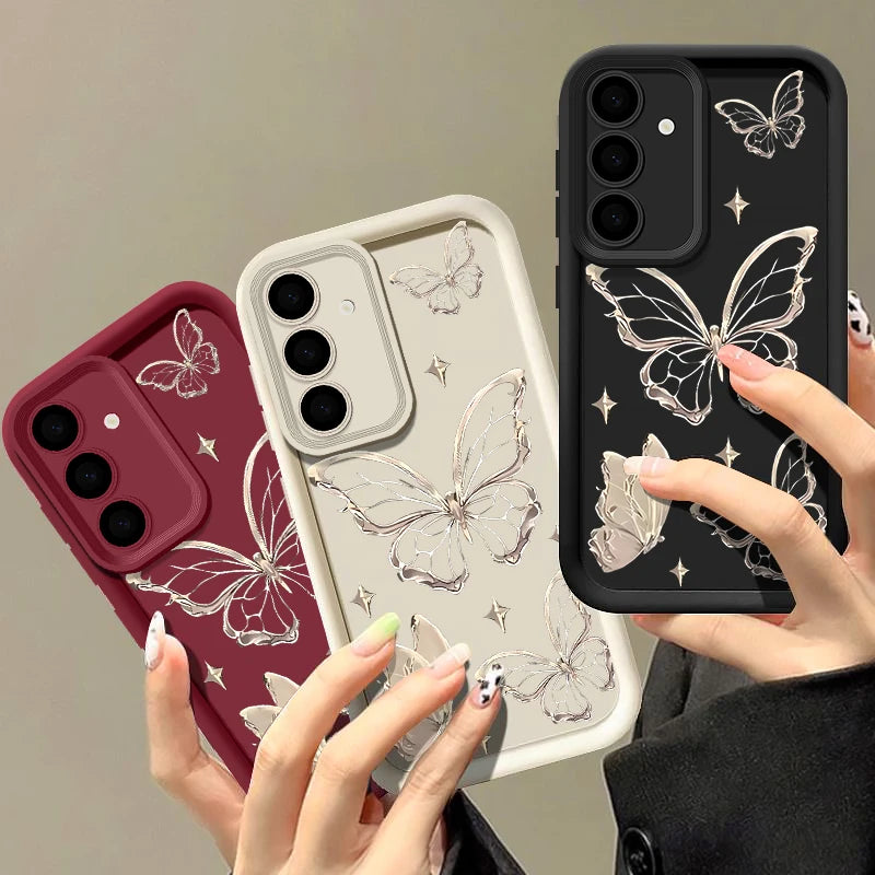 Gold Butterfly Print Case For Samsung Galaxy TPU Cover