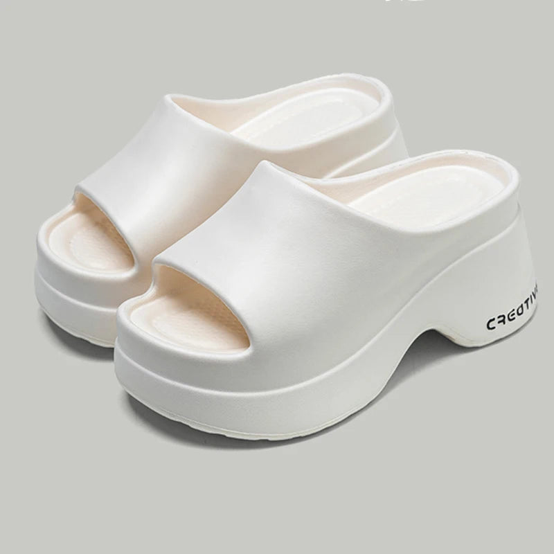 Elegant Pink Platform Wedge Heel Soft Lightweight Thick Bottom Slippers