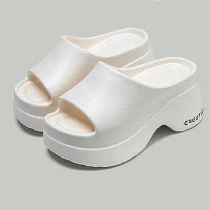 Elegant Pink Platform Wedge Heel Soft Lightweight Thick Bottom Slippers