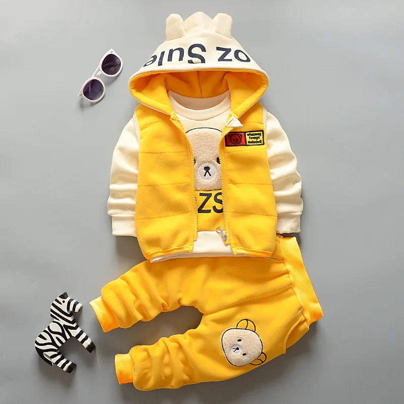 Autumn Winter Warm Baby Girl Suits Kids Vest+Tops+Pants 3Pcs