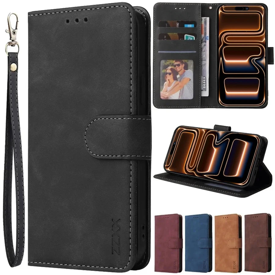Wallet Skin-friendly With Card Slot Bracket Magnetic Flip Case