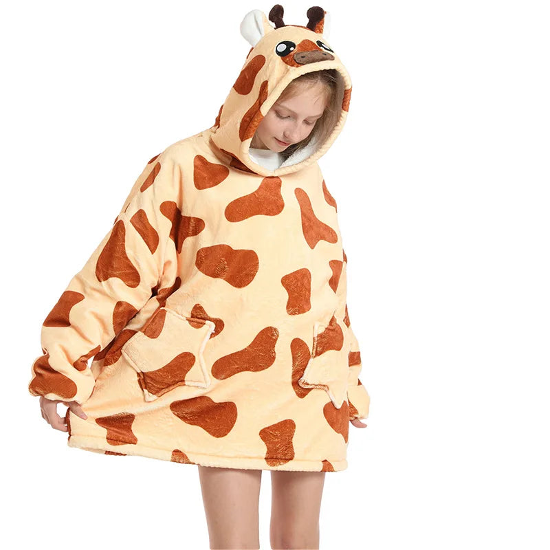 Kids Hoodie Oversized Blanket with Sleeves Panda Giraffe Kigurumi Sweatshirt