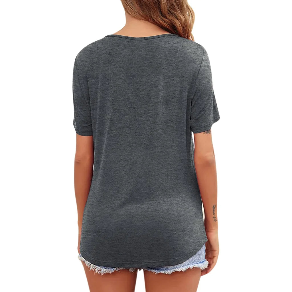 Maternity Short Sleeve Crew Neck Solid Color T Shirt For Breastfeeding