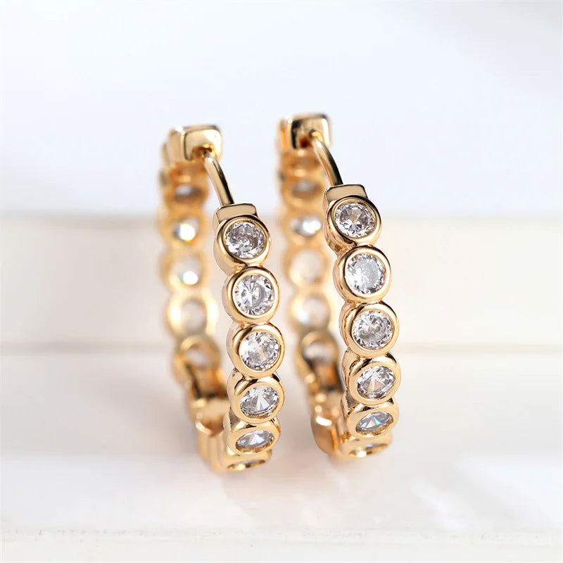 Luxury Cute Small Black Round Hoop Zircon Stone Earrings