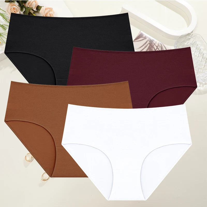 4Pcs/Set Cotton High Waist Plus Size Lingerie