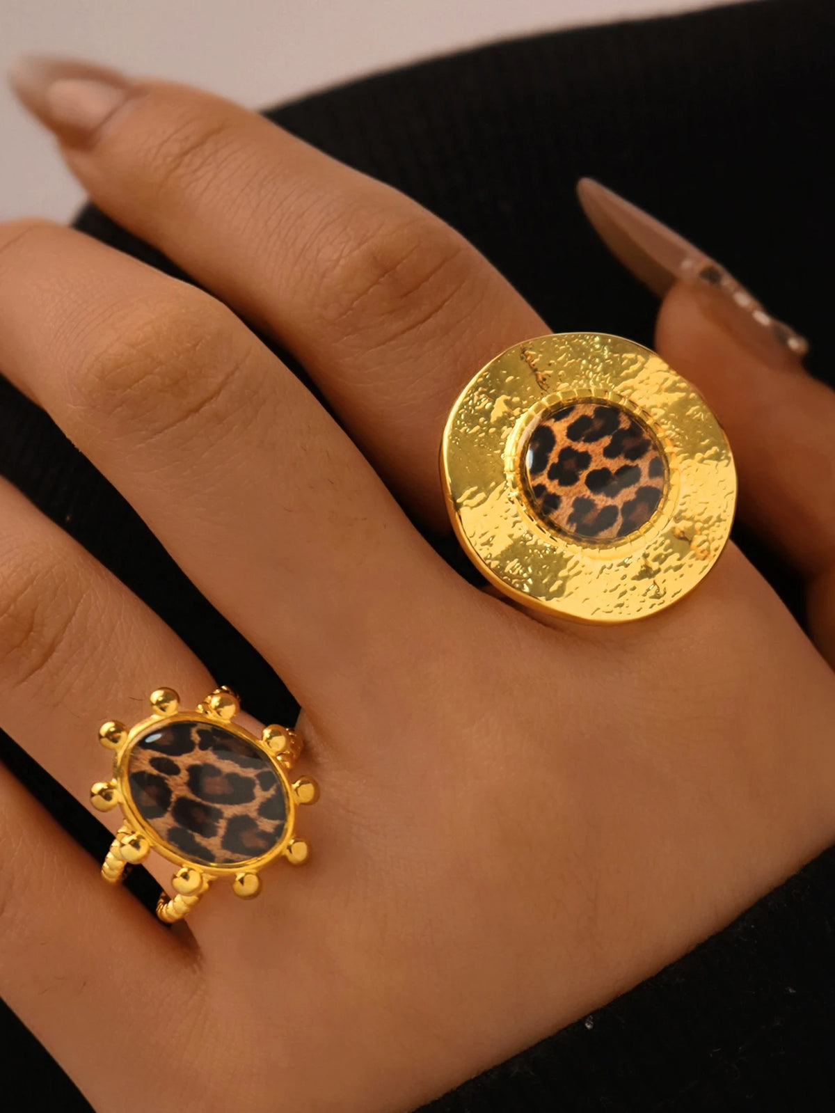 Minimalist 18K PVD Golden Plated 304 Stainless Steel Chunky Boho Leopard Rings