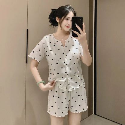 Japanese-Style Knitted Cotton Short-Sleeved Cardigan Thin Sleepwear Pajamas