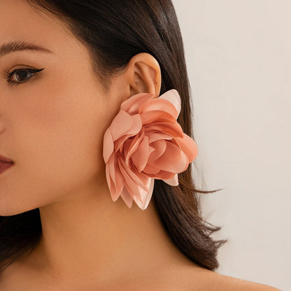 Exaggerated Big Silks Satins Flower Stud Earrings
