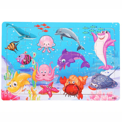 30 Pieces Wooden Jigsaw Puzzle Kids Cartoon Animal Puzzles Toys