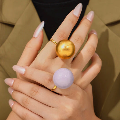 Exaggerate Big Ball Stainless Steel Gold Plated Purple Ring