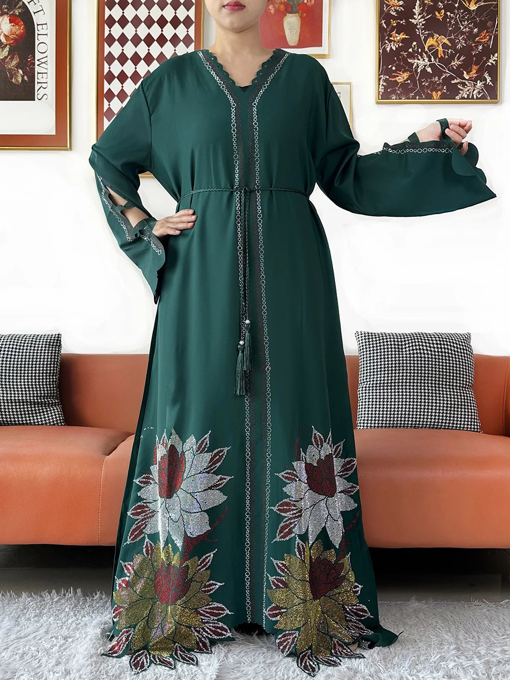 Muslim Chiffon Diamond Long Sleeve African Abaya