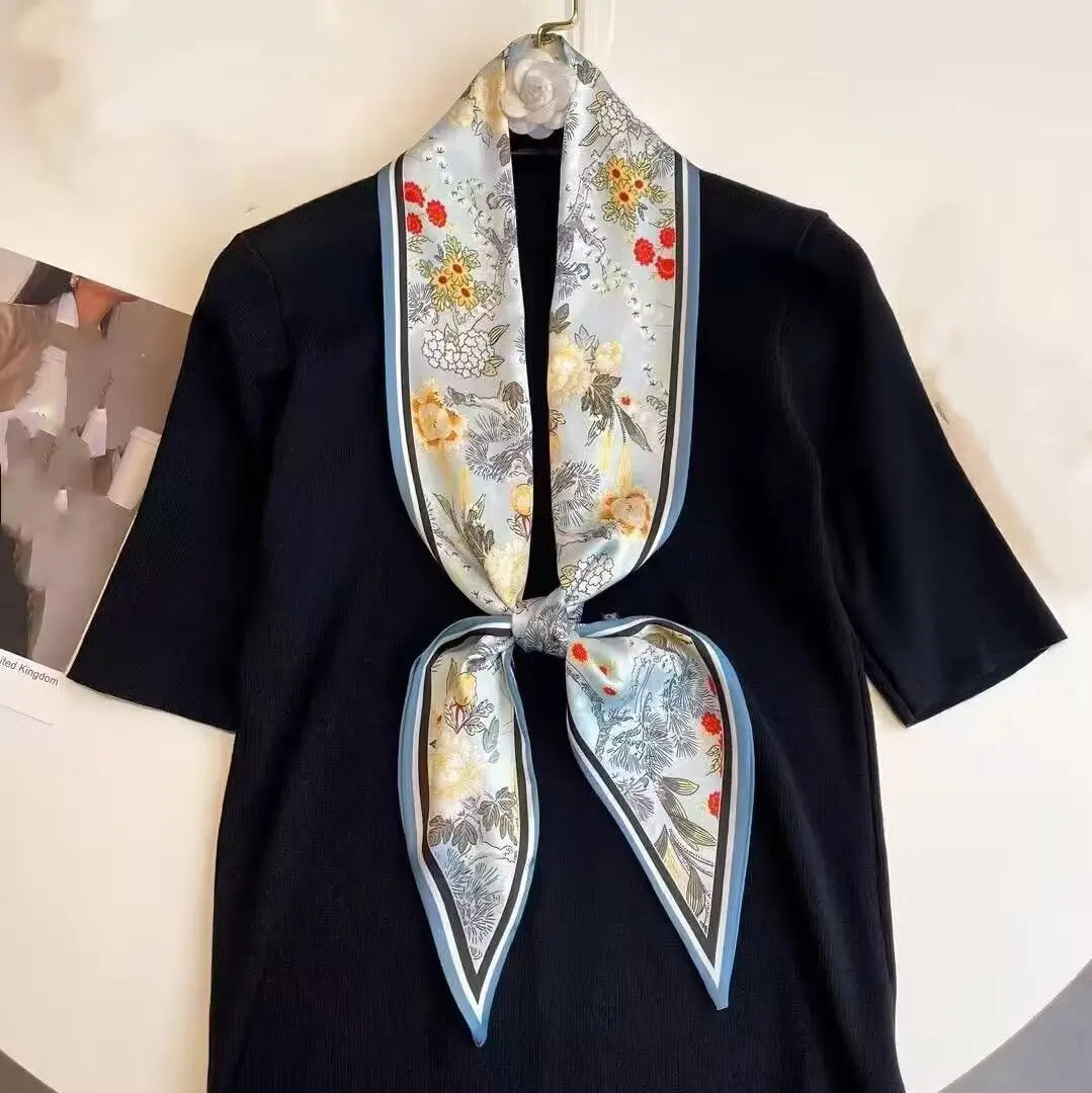 Luxury Long Silk Scarf Animal Horse Print Thin Narrow Scarf Shawl
