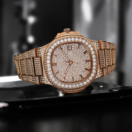 Luxury Diamond Sapphire Glass Steel Mechanical Movement  Wristwatch