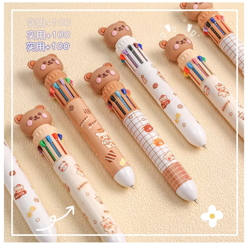 1/5/10pcs 10 color kawaii teddy bear cartoon press pen