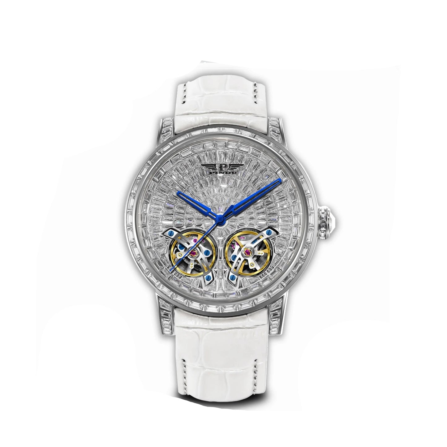 Diamond Mechanical Top Luxury Double Flying Wheel Waterproof Watch Leather