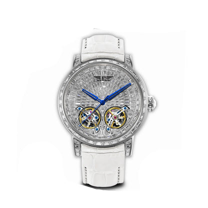 Diamond Mechanical Top Luxury Double Flying Wheel Waterproof Watch Leather