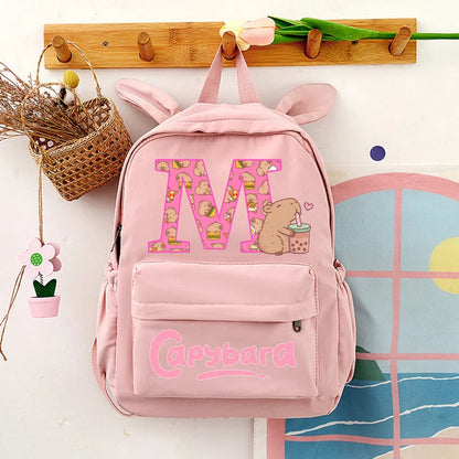 Capybara Cute Backpack Girls Capibara Anime Letter A-Z Schoolbag