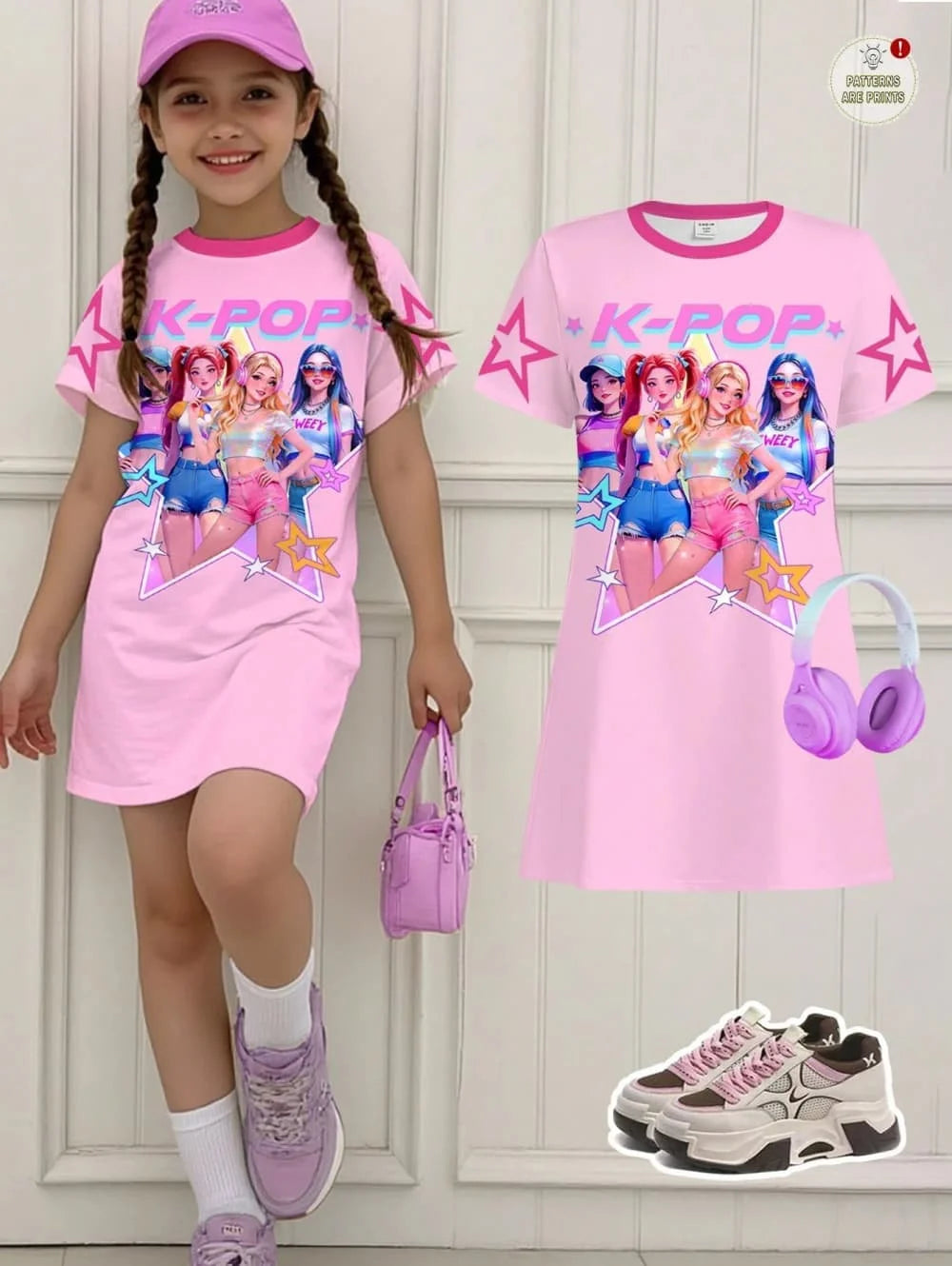 Kpop Cartoon Graphic Funny Short Sleeve Dress
