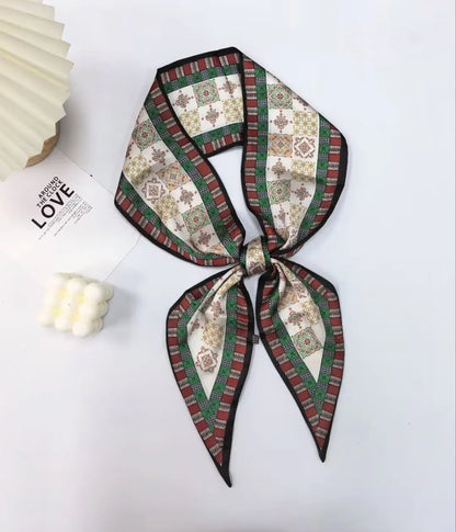Luxury Long Silk Scarf Animal Horse Print Thin Narrow Scarf Shawl