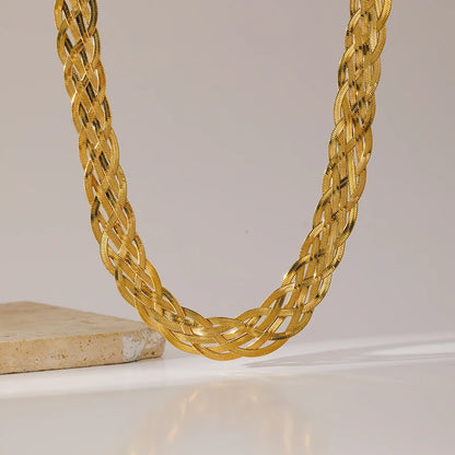 316L Stainless Steel Gold Color Woven Chain Chokers Necklace