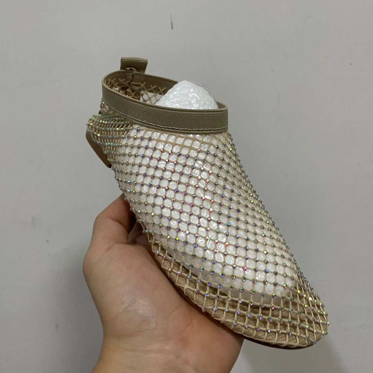 Mesh Luxurious Rhinestone Round Toe Sandal